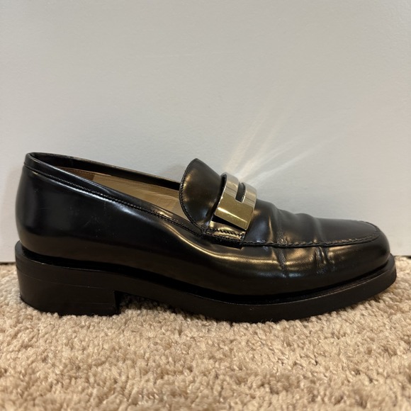 Gucci Shoes Mens Size 35C Black Leather Loafers Made in Italy Silver Bit Slip On - Picture 1 of 9